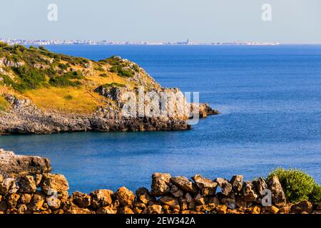 Salento coast: Bay Uluzzo (Lecce), ITALY (Apulia). Bay Uluzzo is a small natural gulf located within the protected area known as Porto Selvaggio. Stock Photo
