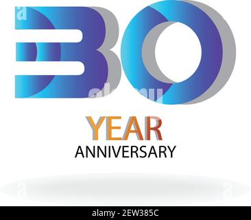 30 Year Anniversary Vector Template Design Illustration Blue Elegant White Background Stock Vector