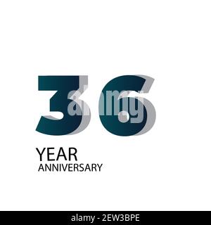 36 Year Anniversary Vector Template Design Illustration Blue Elegant White Background Stock Vector