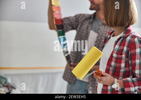 Painters choosing the right color palette for a living room Stock Photo