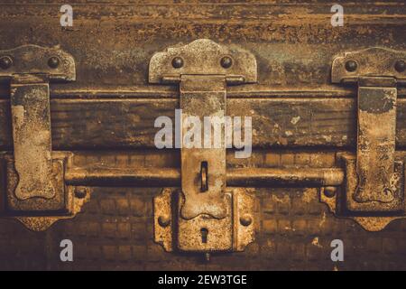 Old steel chests and vintage style used for illustrations and backdrops. Stock Photo