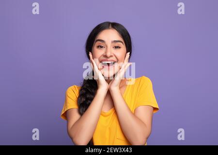 Close up portrait of happy young indian woman Stock Photo