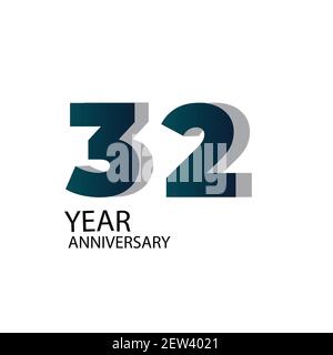 32 Year Anniversary Vector Template Design Illustration Blue Elegant White Background Stock Vector