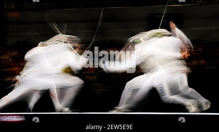 OLYMPIC GAMES BEIJING 2008.  5th DAY 13/8/08. FENCING  WOMANS TEAM SABRE. PICTURE DAVID ASHDOWN Stock Photo