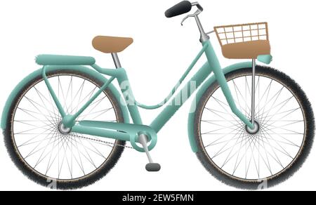 City bicycle. Vintage style in green. Funny illustration of cute furbike.. Isolated vector illustration. EPS 10 Stock Vector