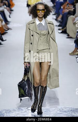 Model Shelby Hayes walks on the runway during the Louis Vuitton