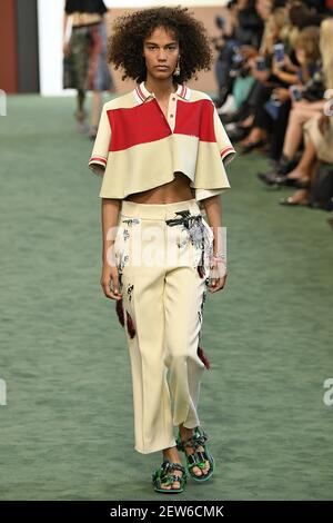 Model Shelby Hayes walks on the runway during the Louis Vuitton