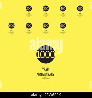 Set 200 Anniversary celebration on yellow background. Vector festive illustration. Birthday or wedding party event decoration Stock Vector