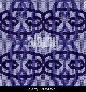 Geometrical seamless knitted vector pattern as a fabric texture in violet hues on muted background Stock Vector