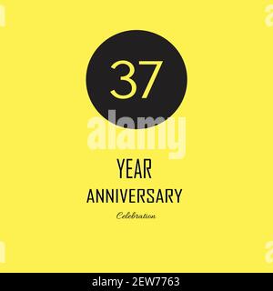 37 Anniversary celebration on yellow background. Vector festive illustration. Birthday or wedding party event decoration Stock Vector