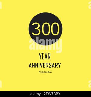 300 Anniversary celebration on yellow background. Vector festive illustration. Birthday or wedding party event decoration Stock Vector