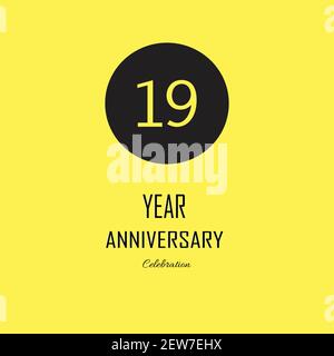 19 Anniversary celebration on yellow background. Vector festive illustration. Birthday or wedding party event decoration Stock Vector