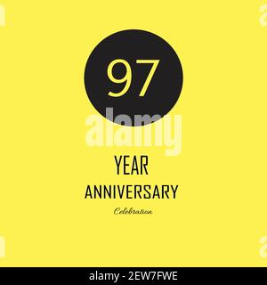 97 Anniversary celebration on yellow background. Vector festive illustration. Birthday or wedding party event decoration Stock Vector