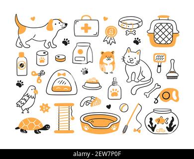 Dogs stuff icon set with accessories for pets Vector Image