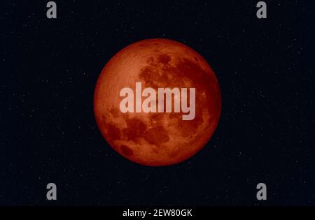 Blood Red Moon Lunar eclipse. Blood moon concept of a red full moon. Elements of this image furnished by NASA. Stock Photo