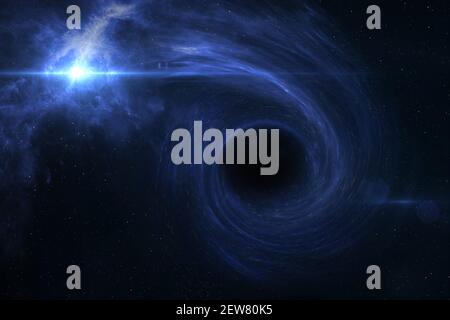 Black hole devours galaxy. Black hole, nebula and galaxy in deep outer ...
