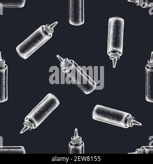 Seamless pattern with hand drawn chalk sauce bottles Stock Vector