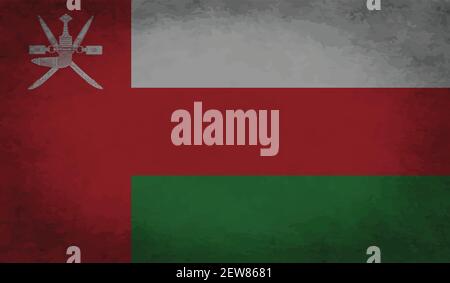 Oman flag with waving grunge texture. Vector background. Stock Vector