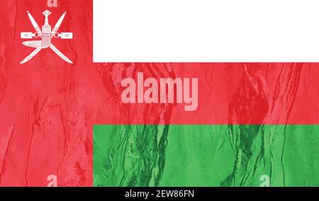 Oman flag with waving grunge texture. Vector background. Stock Vector