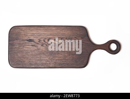 Handmade rustic wooden kitchen board isolated on white Stock Photo