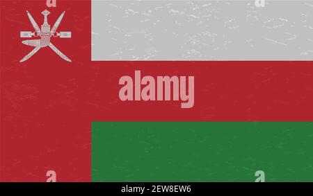 Oman flag with waving grunge texture. Vector background. Stock Vector