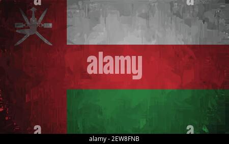 Oman flag with waving grunge texture. Vector background. Stock Vector
