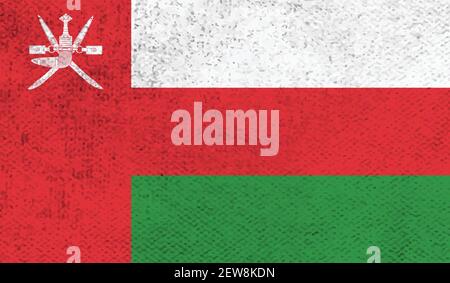 Oman flag with waving grunge texture. Vector background. Stock Vector