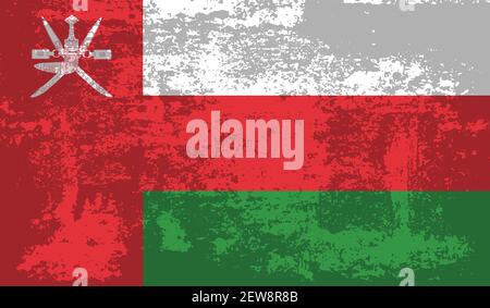 Oman flag with waving grunge texture. Vector background. Stock Vector
