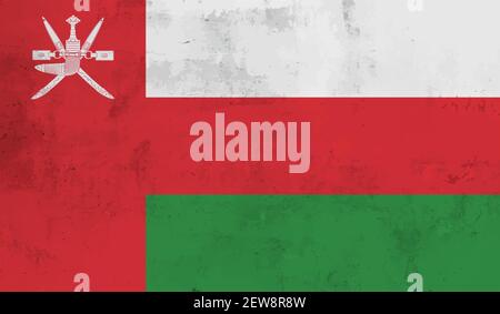 Oman flag with waving grunge texture. Vector background. Stock Vector