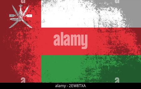 Oman flag with waving grunge texture. Vector background. Stock Vector