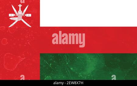 Oman flag with waving grunge texture. Vector background. Stock Vector