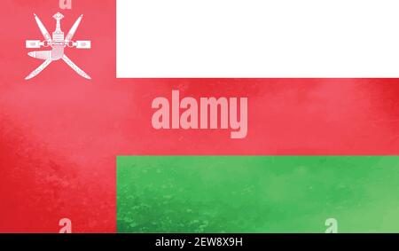 Oman flag with waving grunge texture. Vector background. Stock Vector