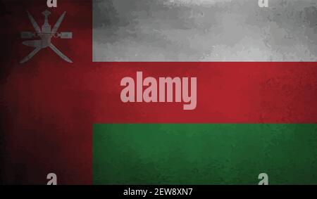 Oman flag with waving grunge texture. Vector background. Stock Vector