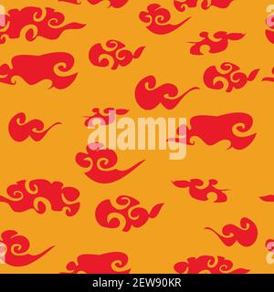 Vector orange and red asian chinese clouds sky seamless pattern background. Stock Vector