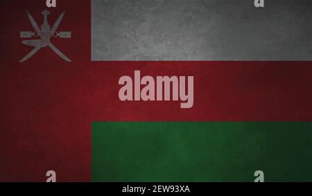 Oman flag with waving grunge texture. Vector background. Stock Vector