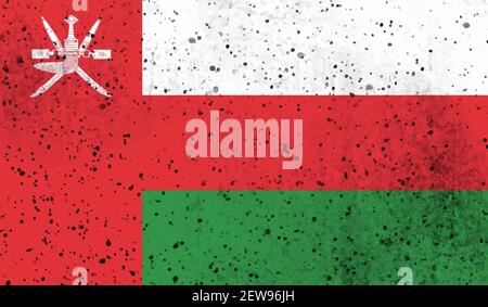 Oman flag with waving grunge texture. Vector background. Stock Vector