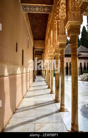 Palacio de los Leonas, Court of Lions with 12 lions fountain Alhambra Granada Spain Stock Photo