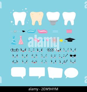 Tooth emoticon creator pack. Stock Vector