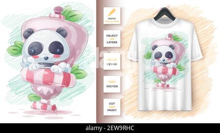 Panda WC toilet poster and merchandising. Stock Vector