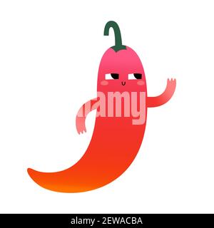 Cute chili pepper character, red pepper mascot, kawaii cartoon vegetable character with funny face expression, vector illustration isolated on white Stock Vector