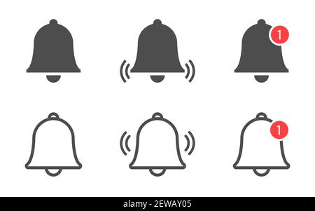 Bell icon collection. Notification bell set. Incoming message symbol. Phone application notice. Alarm clock in flat style for web site or app. Vector Stock Vector