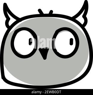 Grey owl head, illustration, vector on white background. Stock Vector
