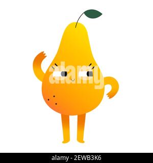 Cute sweet pear fruit character, kawaii cartoon fruit character with funny face expression, vector illustration isolated on white Stock Vector