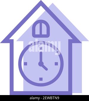 Purple house clock, illustration, vector on white background. Stock Vector
