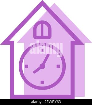 Pink house clock, illustration, vector on white background. Stock Vector