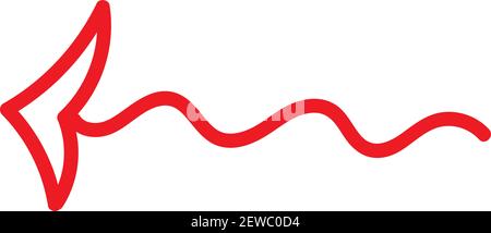 Wavy red arrow pointing to the left, illustration, vector on white background. Stock Vector