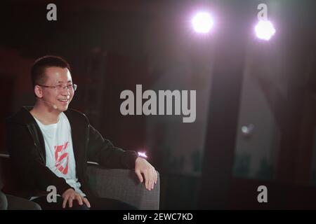 --FILE--Zhang Yiming, founder and CEO of tech company Bytedance, owner of Chinese personalized news aggregator Jinri Toutiao and short video platform TikTok (Douyin), attends the 5th anniversary celebration event in Beijing, China, 10 March 2018. Tech company ByteDance founder and CEO Zhang Yiming ranks the 10th on 2019 Forbes China Rich List. (Photo by Stringer - Imaginechina/Sipa USA)
