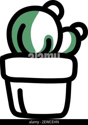 Circular cactus with a flower, illustration, vector on white background. Stock Vector