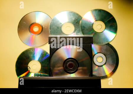 close up of  vcd or dvd player with open tray Stock Photo