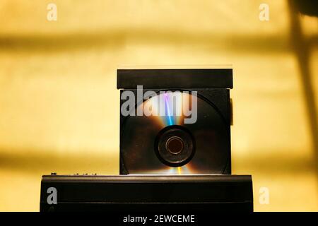 close up of  vcd or dvd player with open tray Stock Photo
